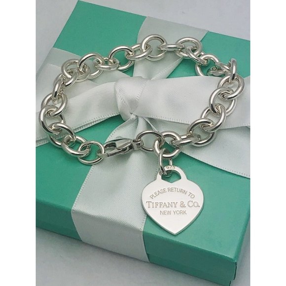 7.75" Return to Tiffany Sterling Silver Heart Tag Charm Bracelet